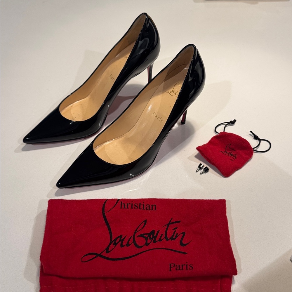 Christian Louboutin Kate Black Patent Leather Pointed Pumps with Red Sole